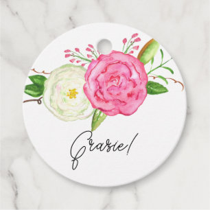 Watercolor White Pink Roses Grazie  Favour Tags