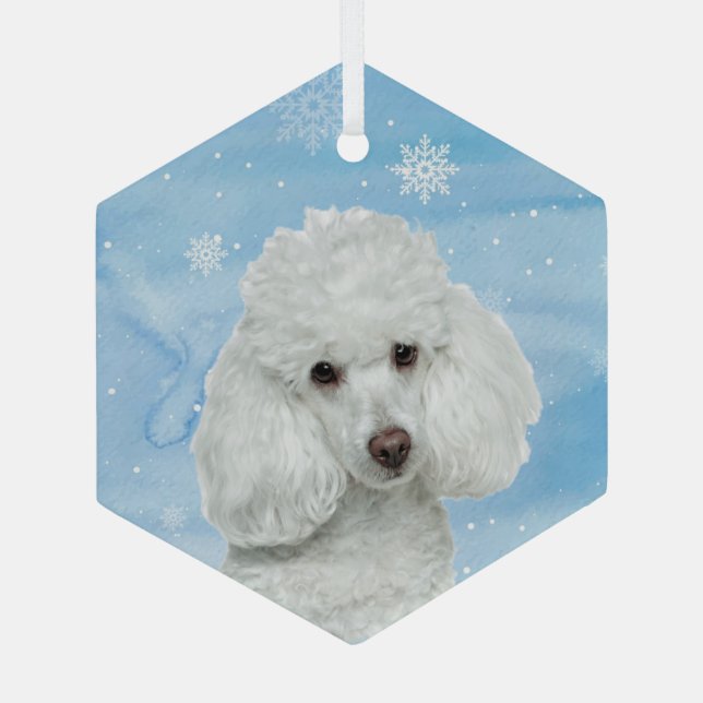 Watercolor  White Poodle Dog Pet  Glass Ornament (Back)