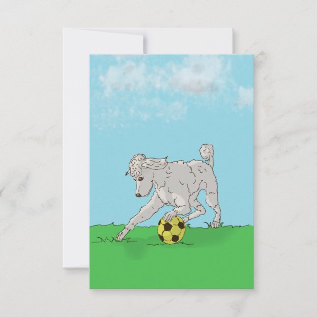Watercolor White Poodle with Soccer Ball Note Card (Front)