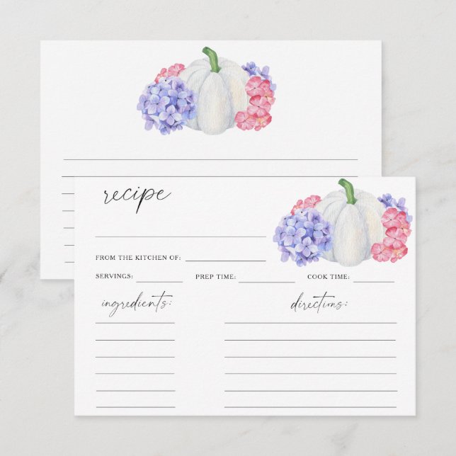 Watercolor white pumpkin - recipe card (Front/Back)