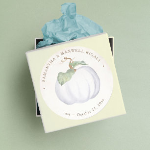 Watercolor White Pumpkin Return Address Classic Round Sticker