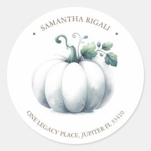 Watercolor White Pumpkins Return Address Classic Round Sticker