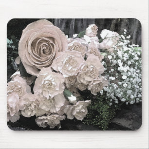 Watercolor White Rose Carnations Baby's Breath Mouse Pad