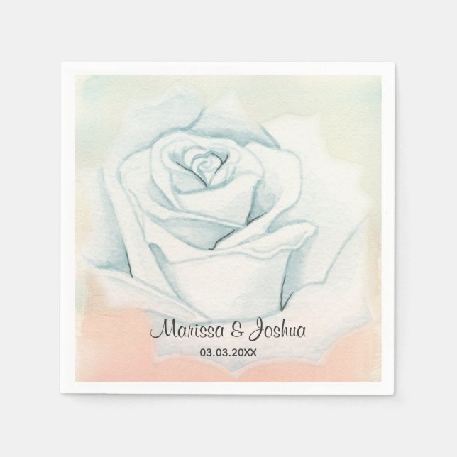 Watercolor White Rose Napkin (Front)