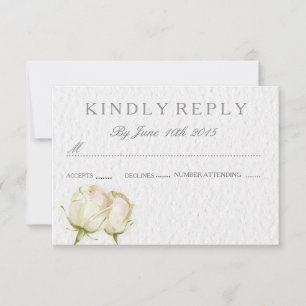 watercolor white rose RSVP wedding cards
