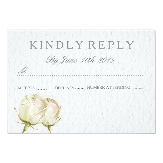 watercolor white rose RSVP wedding cards