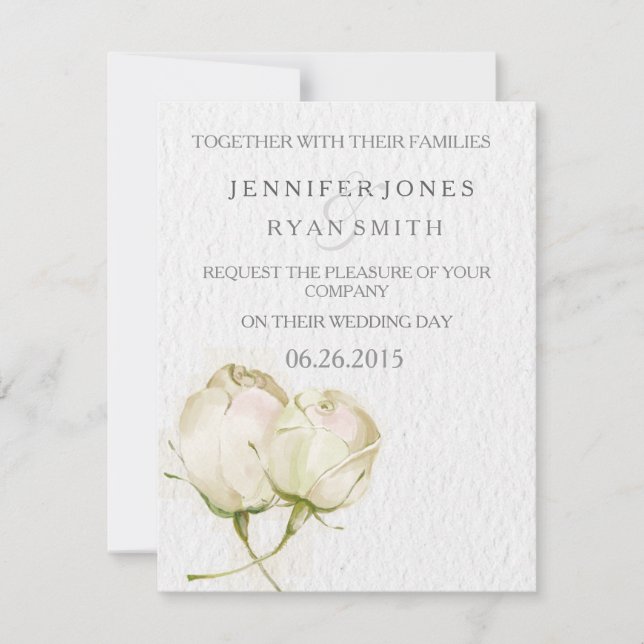 watercolor white rose wedding invitation. invitation (Front)