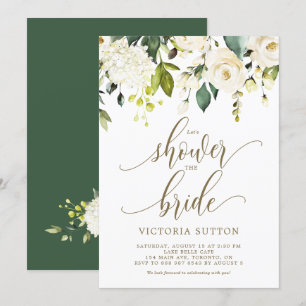Watercolor White Roses & Hydrangeas Bridal Shower Invitation