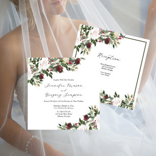 Watercolor White Roses With Cranberry Flowers Invitation