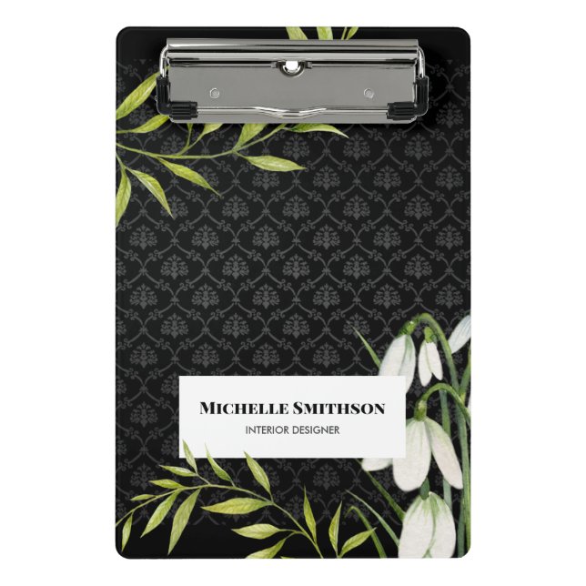 Watercolor White Snowdrops and Laurel Damask Mini Clipboard (Front)