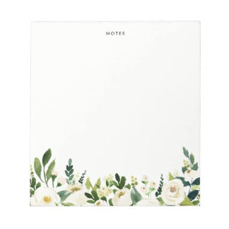 Watercolor White Spring Flowers Personalized Notepad