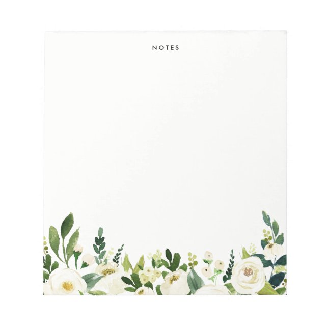 Watercolor White Spring Flowers Personalized Notepad (Front)