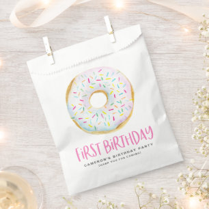 Watercolor White Sprinkle Donut First Birthday Favour Bag