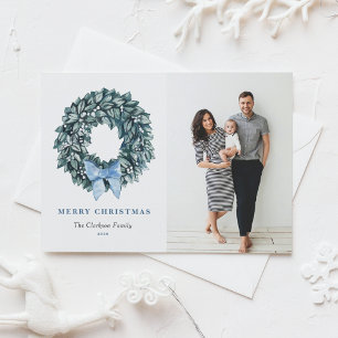 Watercolor White Winterbery Wreath Christmas Photo Holiday Postcard