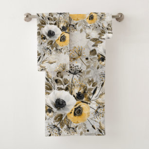 Watercolor white, yellow flowers  bath towel set
