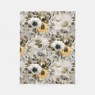 Watercolor white, yellow flowers fleece blanket