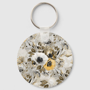 Watercolor white, yellow flowers keychain