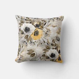 Watercolor white, yellow flowers throw pillow