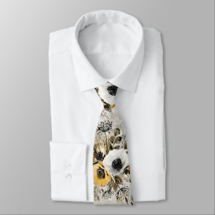 Watercolor white, yellow flowers tie