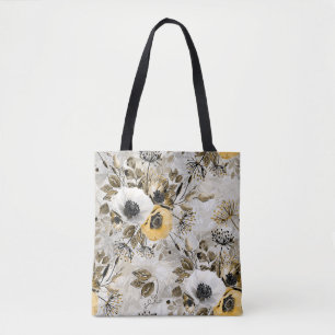 Watercolor white, yellow flowers tote bag
