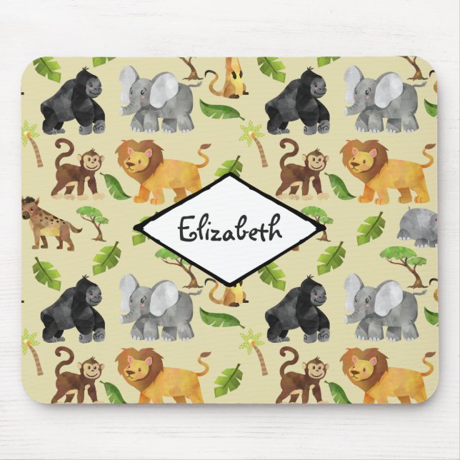 Watercolor Wild Animal Safari Jungle Pattern Mouse Pad (Front)