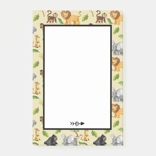 Watercolor Wild Animal Safari Jungle Pattern Post-it Notes (Front)