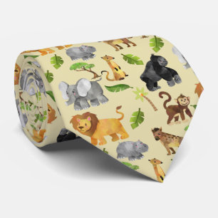 Watercolor Wild Animal Safari Jungle Pattern Tie