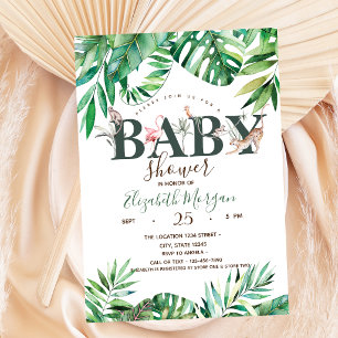 Watercolor Wild Animals Palm Leaves Baby Shower Invitation