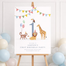 Watercolor Wild Animals Wild One Birthday WELCOME