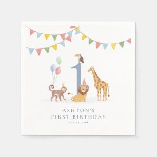Watercolor Wild Animals Wild One Party Napkins