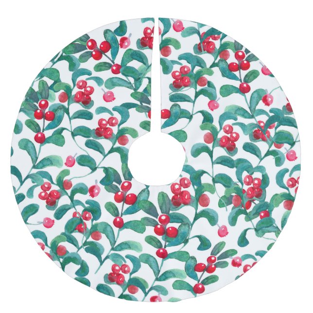 Watercolor wild berries, seamless pattern. brushed polyester tree skirt (Front)