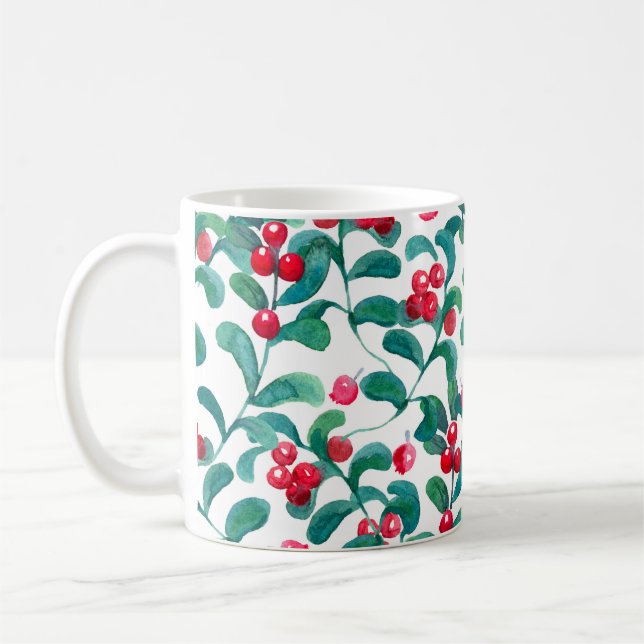 Watercolor wild berries, seamless pattern. coffee mug (Left)