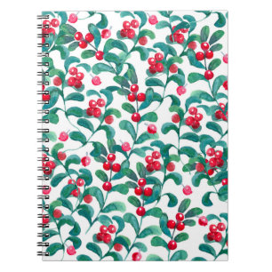 Watercolor wild berries, seamless pattern. notebook