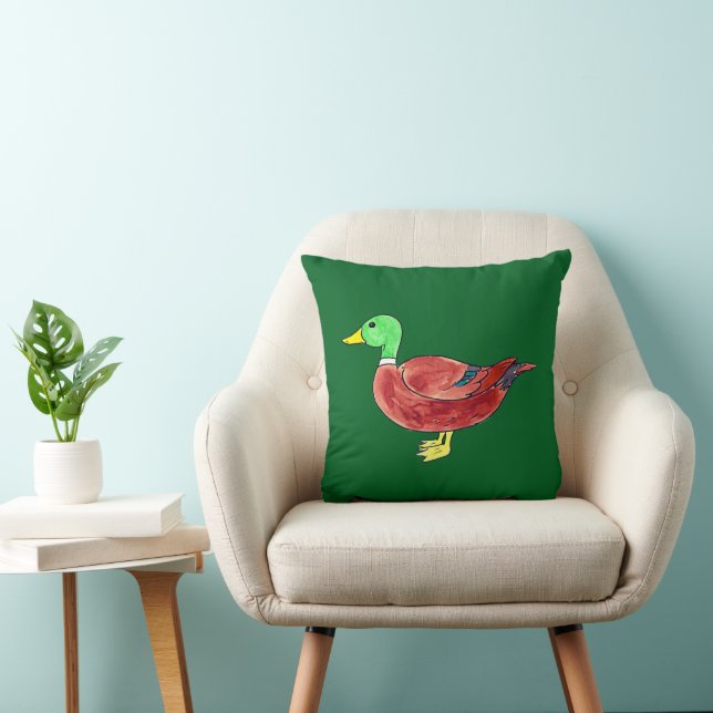 watercolor wild duck drawing throw pillow (Chair)