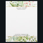 Watercolor Wild Floral Green Foliage Letterhead<br><div class="desc">An Elegant Letterhead featuring watercolor wild green foliage with pink flowers. For more advanced customization of this design,  please click the "Customize” button above! Matching items are also available.</div>