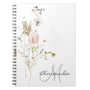 Watercolor Wild Flower Monogram Name Notebook