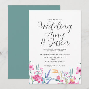 Watercolor Wild Flower Muted Green Wedding Invitation
