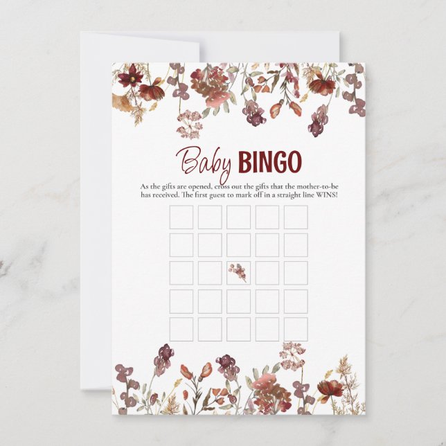 Watercolor Wild Flowers Baby Bingo Game Card (Front)