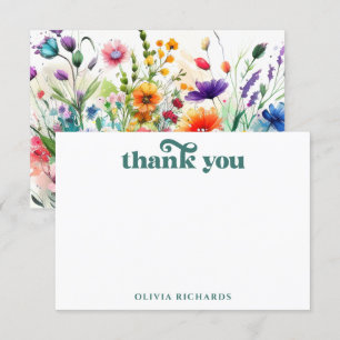 Watercolor Wild Flowers Boho Bridal Shower Thank You Card