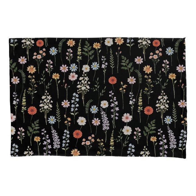 Watercolor Wild Flowers Floral Botanical Pattern Pillowcase (Front)