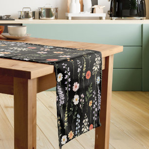Watercolor Wild Flowers Floral Botanical Pattern Short Table Runner