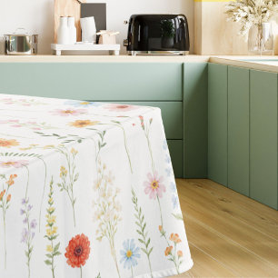 Watercolor Wild Flowers Floral Botanical Pattern Tablecloth