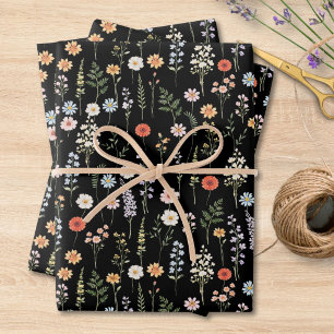 Watercolor Wild Flowers Floral Botanical Pattern Wrapping Paper Sheet