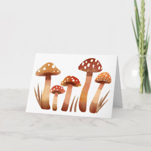 Watercolor Wild Forest Mushrooms in the Grass  Card