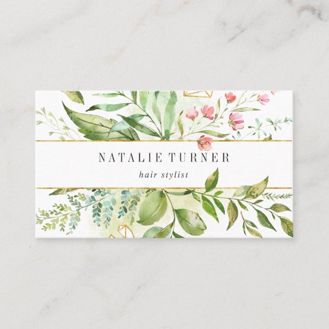 Watercolor Wild Green Foliage Appointment Reminder Business Card (Front)