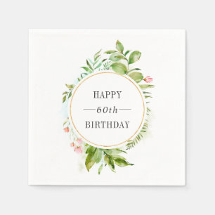 Watercolor Wild Green Foliage Custom Text Birthday Napkin
