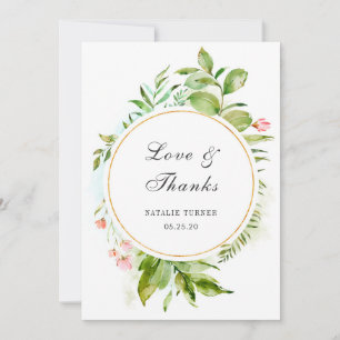 Watercolor Wild Green Foliage Love and Thanks Card