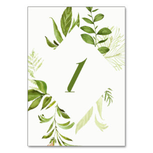 Watercolor Wild Green Foliage Table Number 1 Card