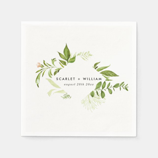 Watercolor Wild Green Foliage Wedding Napkin (Front)