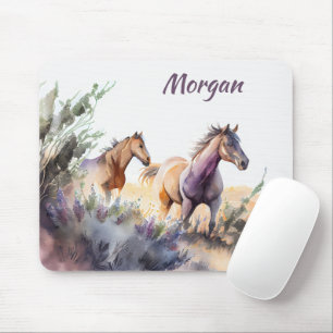 Watercolor Wild Horses Personalized Mouse Pad